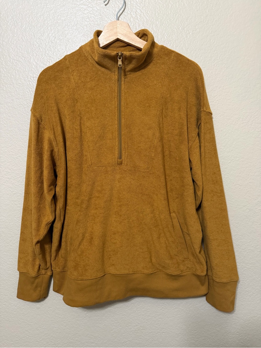 OFFLINE by Aerie Terry Cloth Quarter-Zip Pullover Sweater Musturad S Pockets